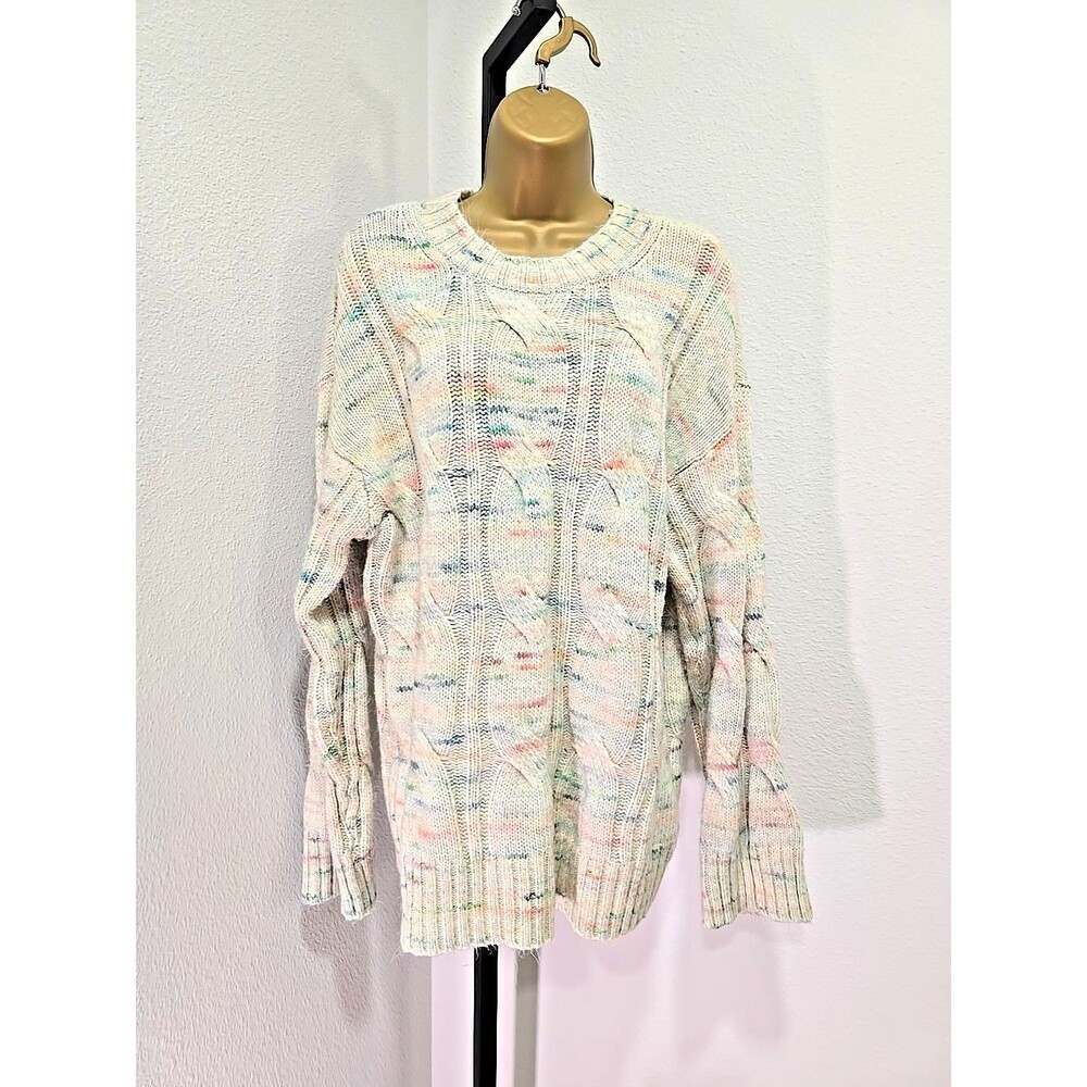 American Eagle Whoa So Soft Cream Fisherman Cable Knit Sweater Oversized Sm